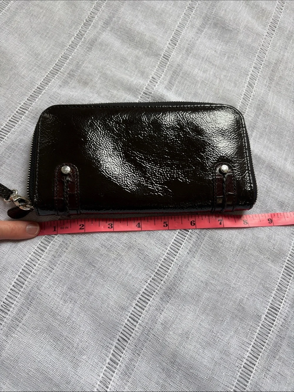 Brighton Dark Brown Patent Leather  Zip-Around Wristlet Wallet